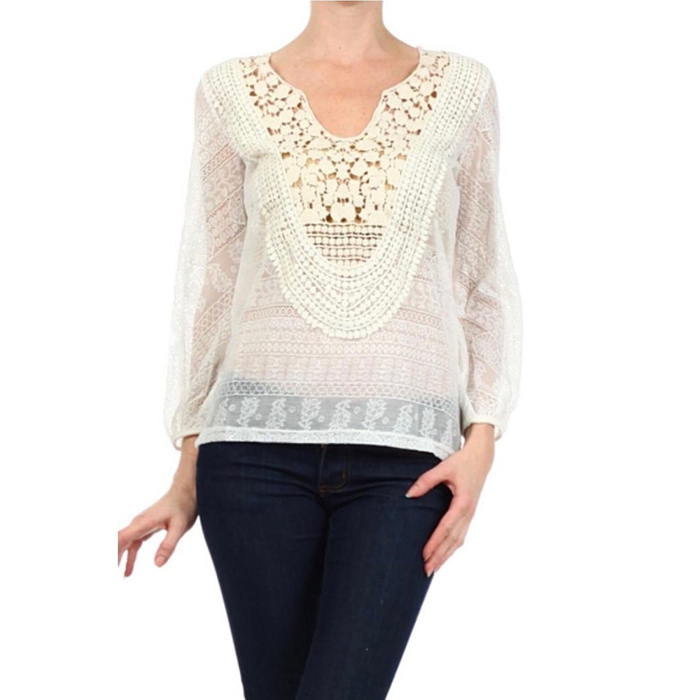 Hem & Thread Alessandria Crochet Bib Lace Top M